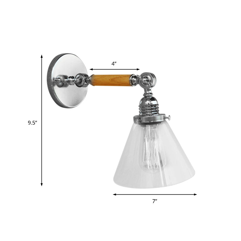 Avtoit | Cone Clear Glass Wall Mounted Lamp Industrial Single Bulb Dining Room Wall Light, 8"/4"/14"