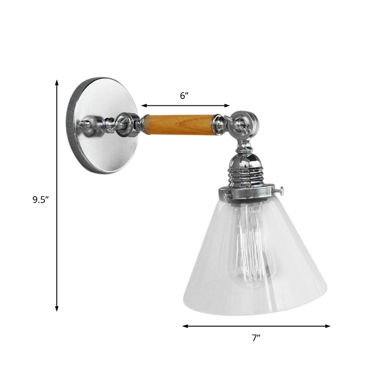 Avtoit | Cone Clear Glass Wall Mounted Lamp Industrial Single Bulb Dining Room Wall Light, 8"/4"/14"