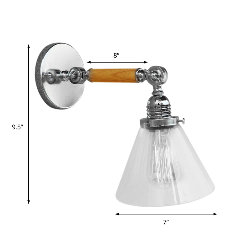 Avtoit | Cone Clear Glass Wall Mounted Lamp Industrial Single Bulb Dining Room Wall Light, 8"/4"/14"