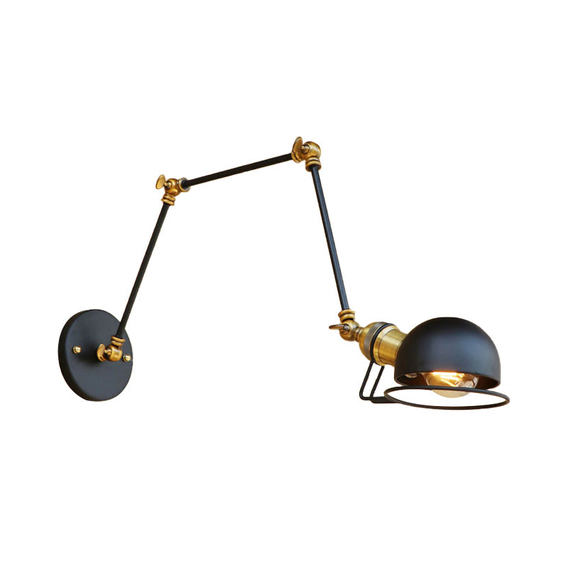 Avtoit | Vintage Industrial Bowl Wall Lamp 1 Light Iron Wall Lamp with Rotatable Arm in Black/Metal
