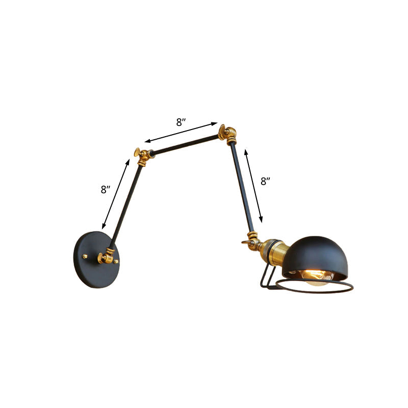 Avtoit | Vintage Industrial Bowl Wall Lamp 1 Light Iron Wall Lamp with Rotatable Arm in Black/Metal