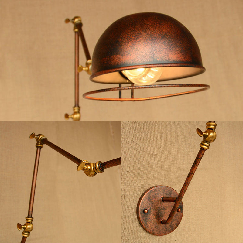 Avtoit | Vintage Industrial Bowl Wall Lamp 1 Light Iron Wall Lamp with Rotatable Arm in Black/Metal
