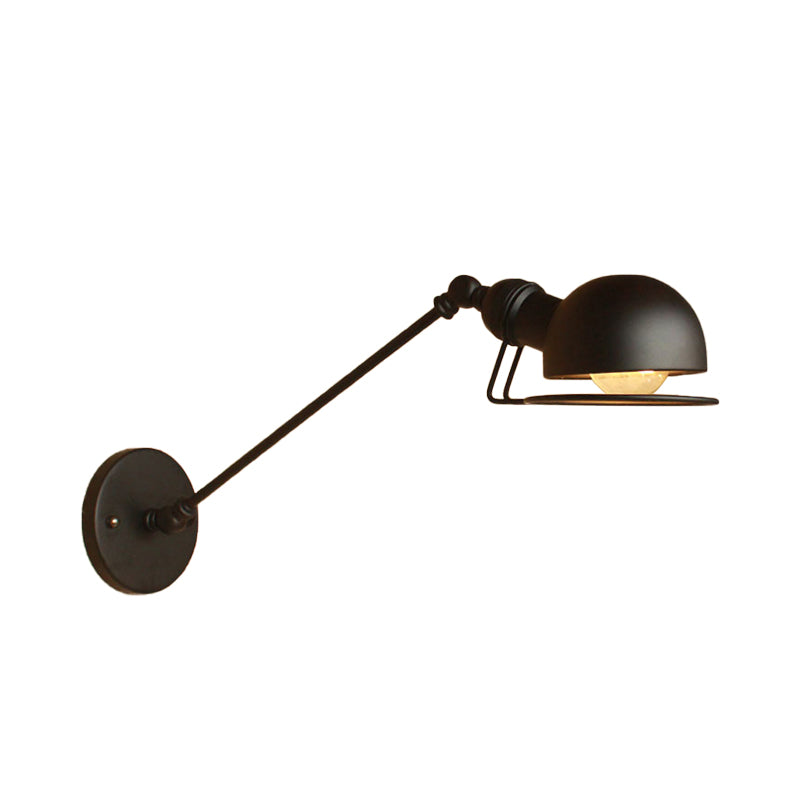 Avtoit | Vintage Industrial Bowl Wall Lamp 1 Light Iron Wall Lamp with Rotatable Arm in Black/Metal