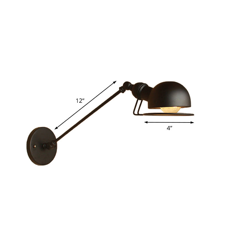 Avtoit | Vintage Industrial Bowl Wall Lamp 1 Light Iron Wall Lamp with Rotatable Arm in Black/Metal