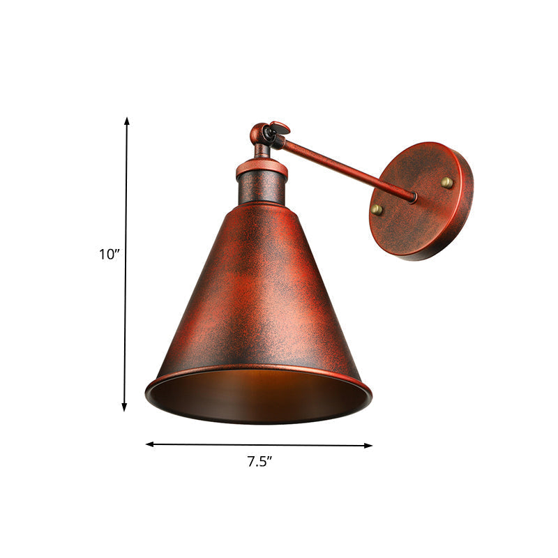 Avtoit | Black/Rust 1 Head Wall Lamp Farmhouse Style Wrought Iron Conical Adjustable Wall Light Fixture for Outdoor
