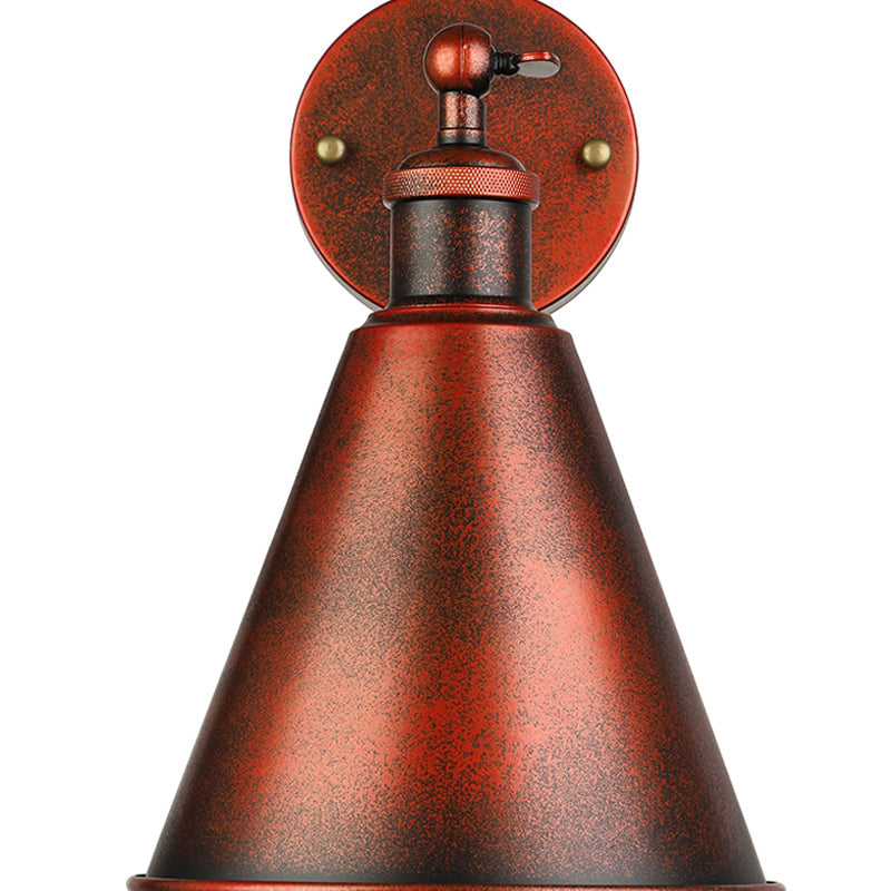 Avtoit | Black/Rust 1 Head Wall Lamp Farmhouse Style Wrought Iron Conical Adjustable Wall Light Fixture for Outdoor