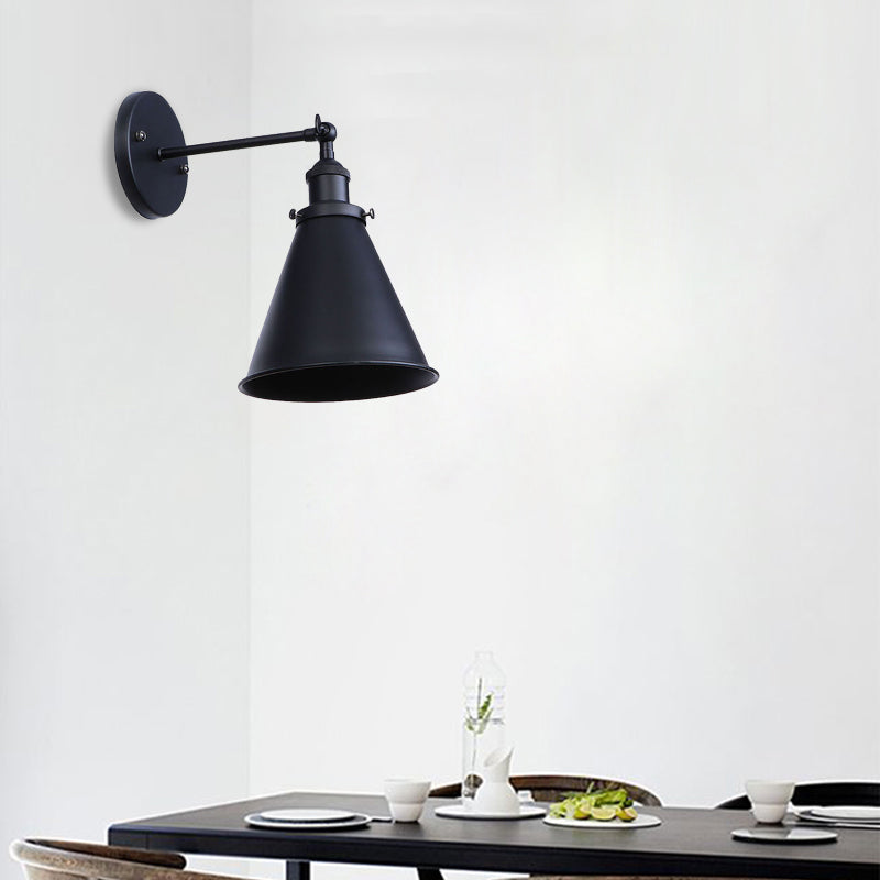 Avtoit | Black/Rust 1 Head Wall Lamp Farmhouse Style Wrought Iron Conical Adjustable Wall Light Fixture for Outdoor