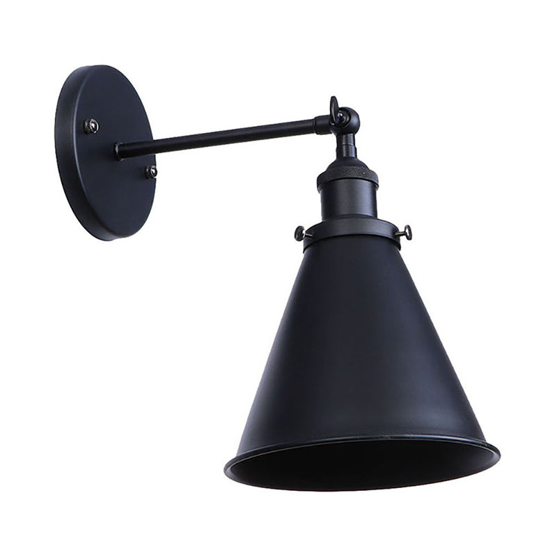 Avtoit | Black/Rust 1 Head Wall Lamp Farmhouse Style Wrought Iron Conical Adjustable Wall Light Fixture for Outdoor