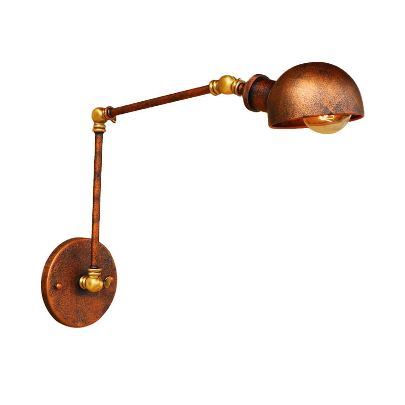 Avtoit | 4"/6.5" Dia Domed Metal Wall Lamp Fixture Vintage Style 1 Head Study Room Adjustable Wall Light in Rust
