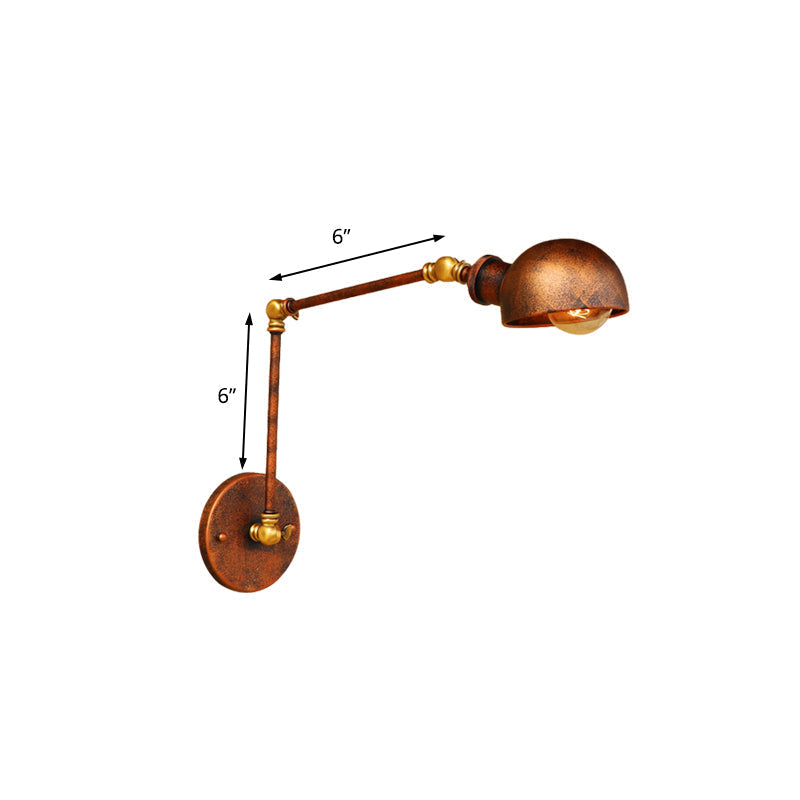 Avtoit | 4"/6.5" Dia Domed Metal Wall Lamp Fixture Vintage Style 1 Head Study Room Adjustable Wall Light in Rust