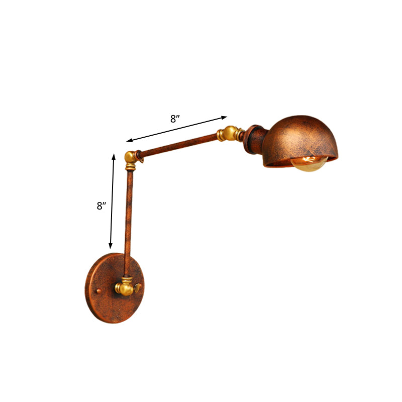 Avtoit | 4"/6.5" Dia Domed Metal Wall Lamp Fixture Vintage Style 1 Head Study Room Adjustable Wall Light in Rust