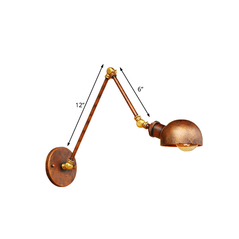 Avtoit | 4"/6.5" Dia Domed Metal Wall Lamp Fixture Vintage Style 1 Head Study Room Adjustable Wall Light in Rust
