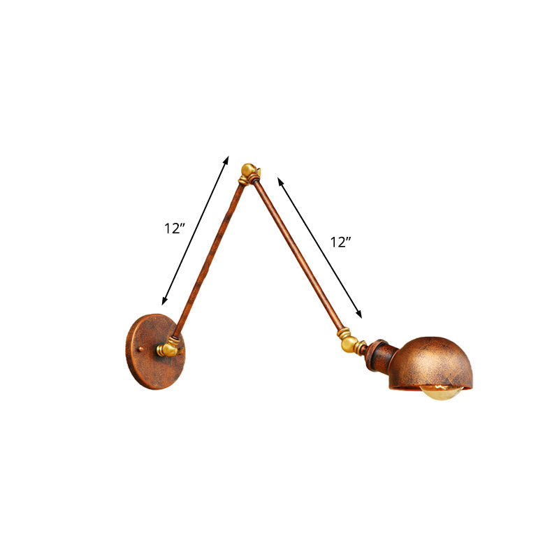 Avtoit | 4"/6.5" Dia Domed Metal Wall Lamp Fixture Vintage Style 1 Head Study Room Adjustable Wall Light in Rust
