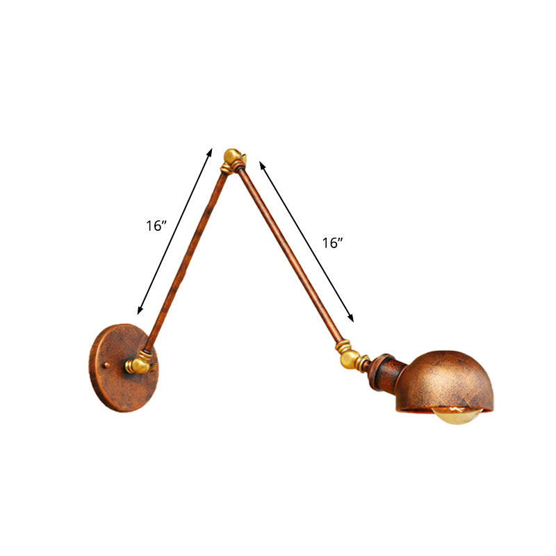Avtoit | 4"/6.5" Dia Domed Metal Wall Lamp Fixture Vintage Style 1 Head Study Room Adjustable Wall Light in Rust