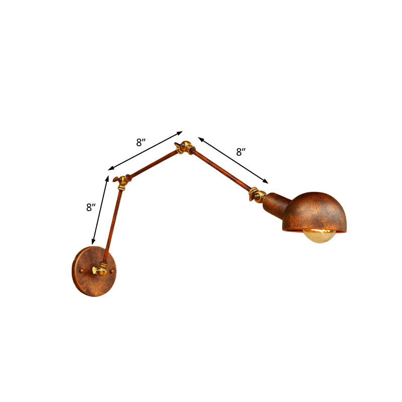 Avtoit | 4"/6.5" Dia Domed Metal Wall Lamp Fixture Vintage Style 1 Head Study Room Adjustable Wall Light in Rust