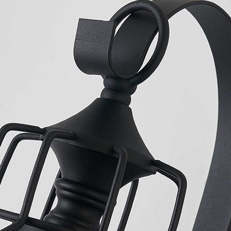 Avtoit | 1 Light Bell Shade Wall Lamp Industrial Black Glass Wall Lamp for Corridor with Metal Cage Frame