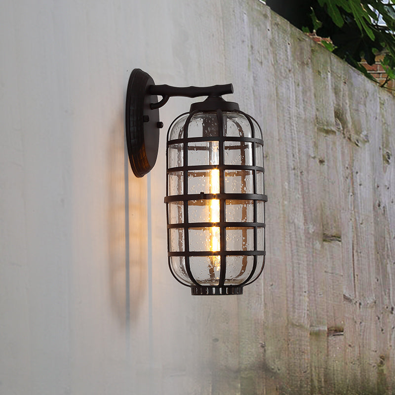 Avtoit | Caged Seeds Glass Wall Mounted Lamp Industrial Single Bulb Outdoor Sculpture Light in Black/Bronze, 5.5"/6"/8" Wide