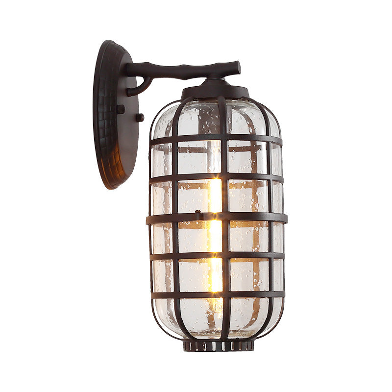 Avtoit | Caged Seeds Glass Wall Mounted Lamp Industrial Single Bulb Outdoor Sculpture Light in Black/Bronze, 5.5"/6"/8" Wide