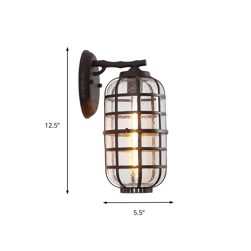 Avtoit | Caged Seeds Glass Wall Mounted Lamp Industrial Single Bulb Outdoor Sculpture Light in Black/Bronze, 5.5"/6"/8" Wide