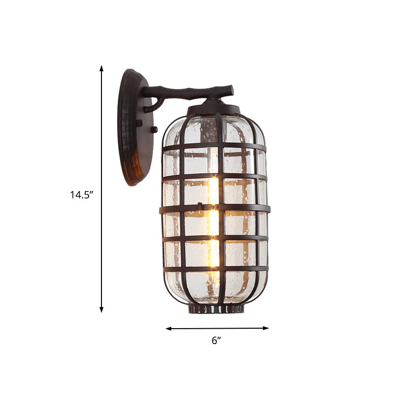 Avtoit | Caged Seeds Glass Wall Mounted Lamp Industrial Single Bulb Outdoor Sculpture Light in Black/Bronze, 5.5"/6"/8" Wide