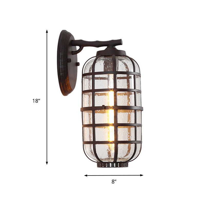 Avtoit | Caged Seeds Glass Wall Mounted Lamp Industrial Single Bulb Outdoor Sculpture Light in Black/Bronze, 5.5"/6"/8" Wide