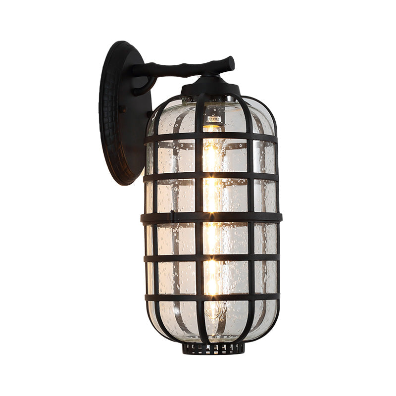 Avtoit | Caged Seeds Glass Wall Mounted Lamp Industrial Single Bulb Outdoor Sculpture Light in Black/Bronze, 5.5"/6"/8" Wide
