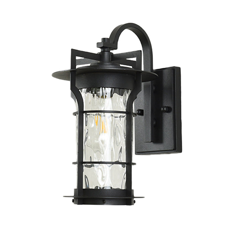 Avtoit | Clear Glass Black Wall Light Square/Rectangle 1-Light Coastal Wall Lamp Fixture with Iron Cage