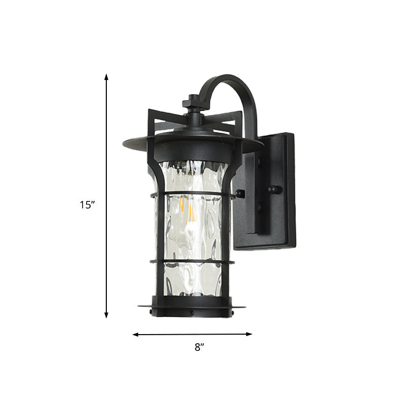 Avtoit | Clear Glass Black Wall Light Square/Rectangle 1-Light Coastal Wall Lamp Fixture with Iron Cage