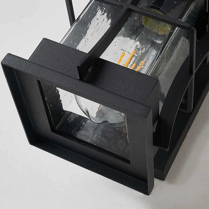 Avtoit | Clear Glass Black Wall Light Square/Rectangle 1-Light Coastal Wall Lamp Fixture with Iron Cage