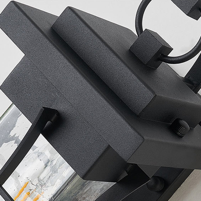 Avtoit | Clear Glass Black Wall Light Square/Rectangle 1-Light Coastal Wall Lamp Fixture with Iron Cage