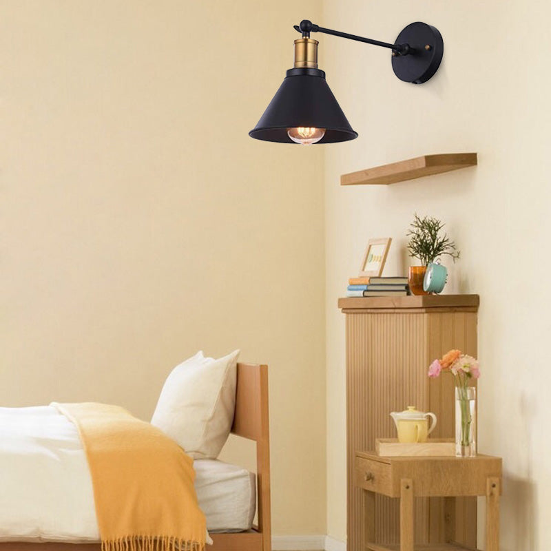 Avtoit | Black 1 Light Wall Lamp Lighting Industrial Metal Cone Light Fixture for Bedroom