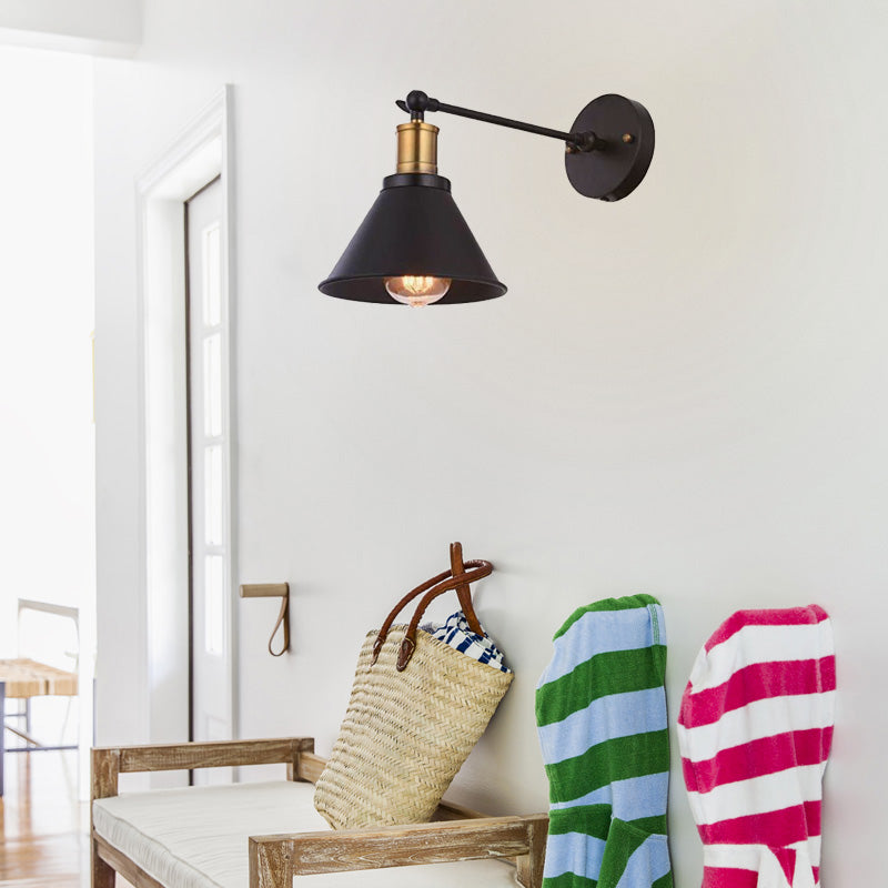 Avtoit | Black 1 Light Wall Lamp Lighting Industrial Metal Cone Light Fixture for Bedroom