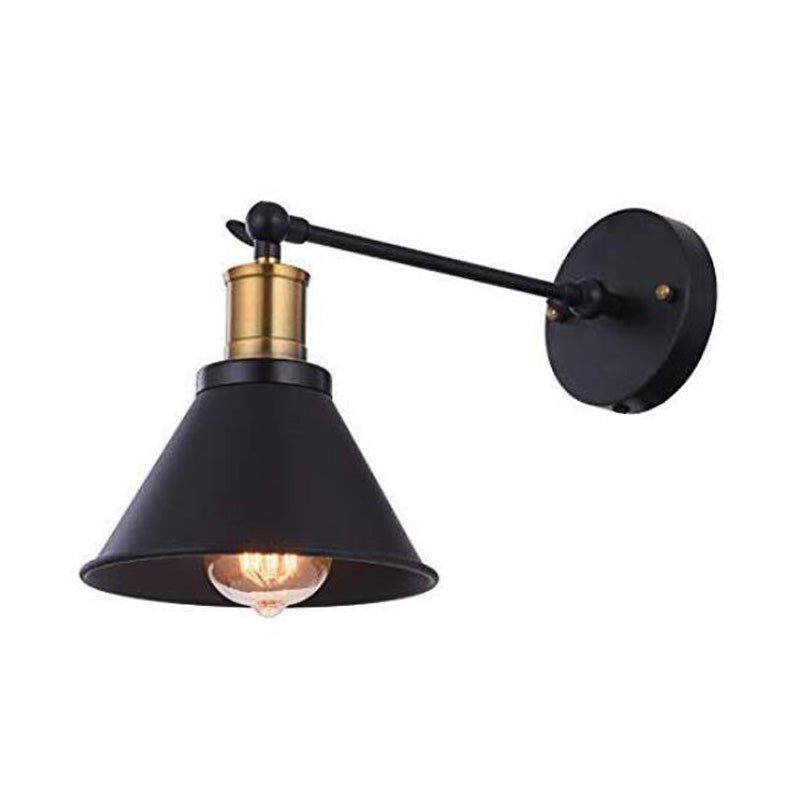 Avtoit | Black 1 Light Wall Lamp Lighting Industrial Metal Cone Light Fixture for Bedroom