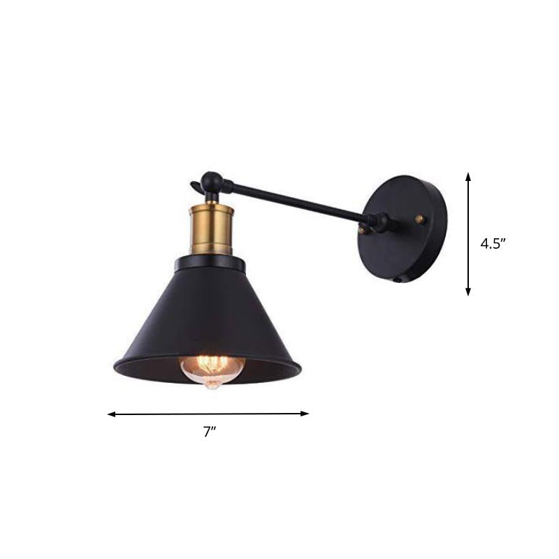 Avtoit | Black 1 Light Wall Lamp Lighting Industrial Metal Cone Light Fixture for Bedroom