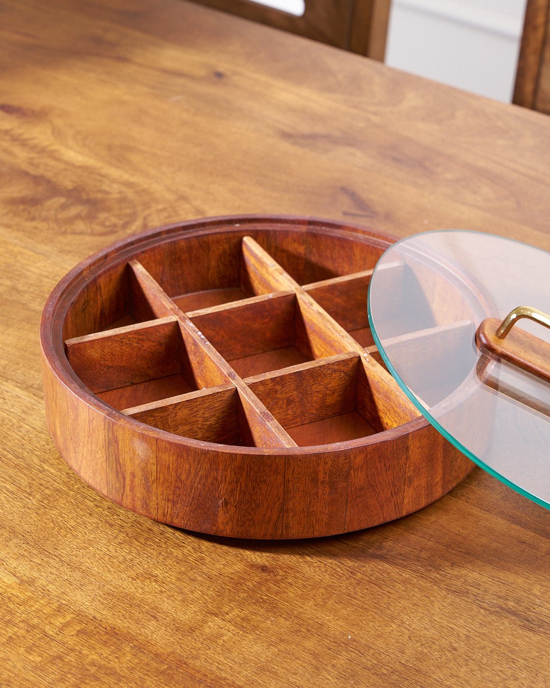 Avtoit | BambooSpin – 9-Compartment Serving Tray with Rotating Lid | Premium Bamboo Snack Platter