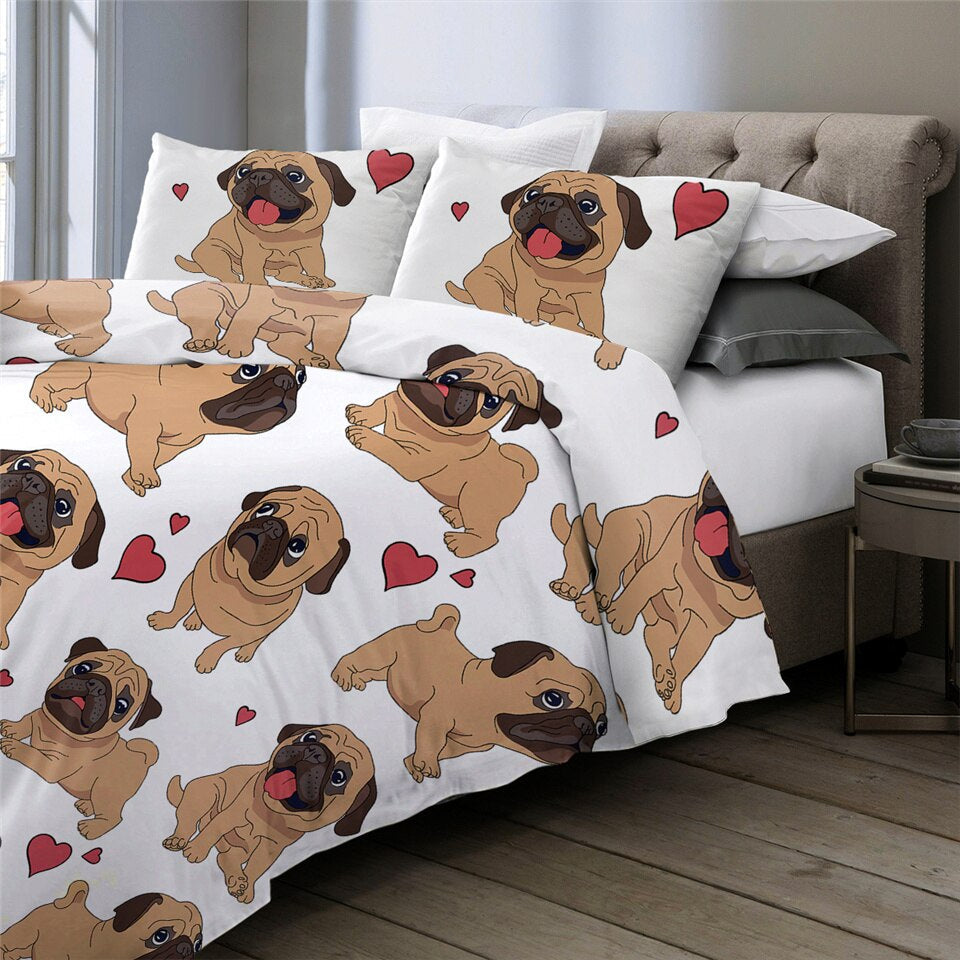 Avtoit | 3pcs Hippie Pug Puppy Cartoon Comfortable Duvet Cover Bedding Set