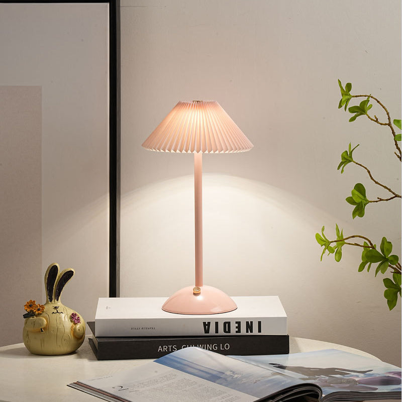 Avtoit | Contemporary Scandinavian rechargeable iron fabric cone pleated LED table lamp for bedside