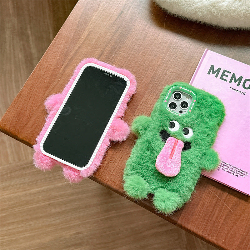 Avtoit | Funny Tongue Sticking Out Plush Phone Case For iPhone