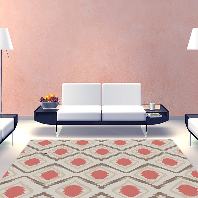 Avtoit | Geometric Southwest Rug Red Diamond Grid Rug Synthetic Non-Slip Pet Friendly Area Rug for Living Room
