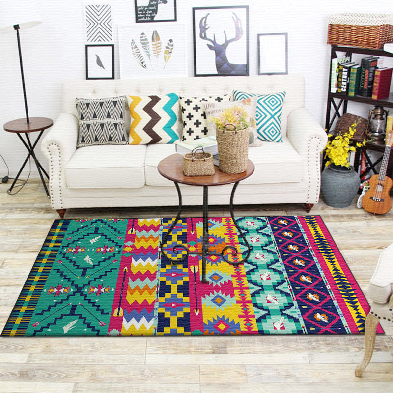 Avtoit | Banded Aztec Tokens Rug Geometric Tribal Symbols Rug Synthetic Non-Slip Pet-Friendly Indoor Rug for the Living Room