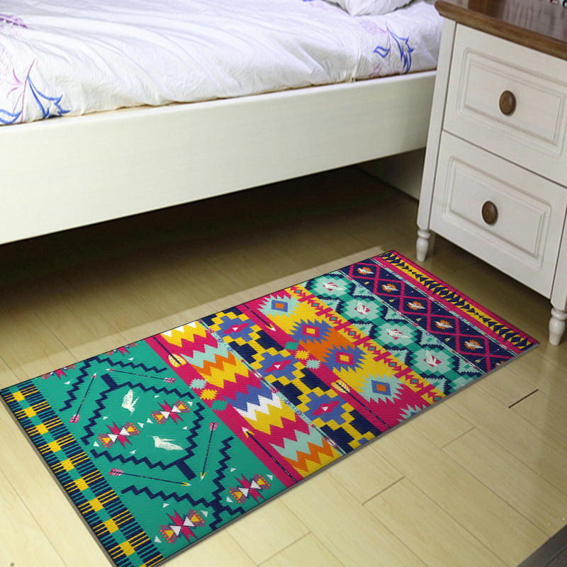 Avtoit | Banded Aztec Tokens Rug Geometric Tribal Symbols Rug Synthetic Non-Slip Pet-Friendly Indoor Rug for the Living Room