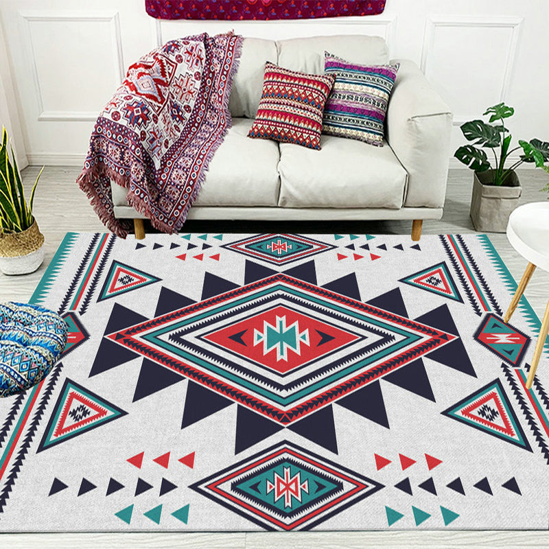 Avtoit | Zigzag Tribal Central Diamond Rug with Medallion Polyester Non-Slip Back Power Loom Indoor Rug