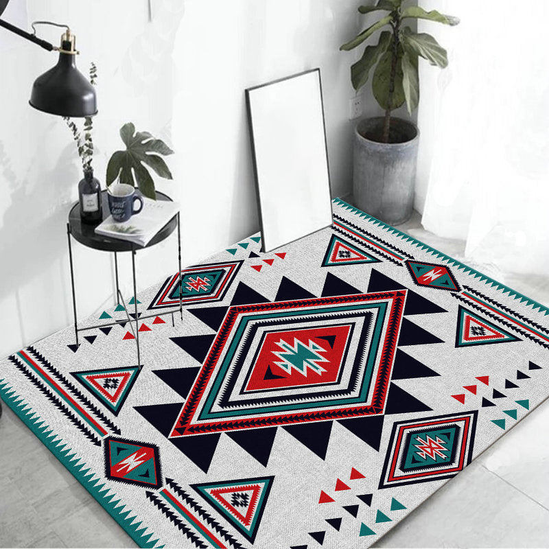 Avtoit | Zigzag Tribal Central Diamond Rug with Medallion Polyester Non-Slip Back Power Loom Indoor Rug