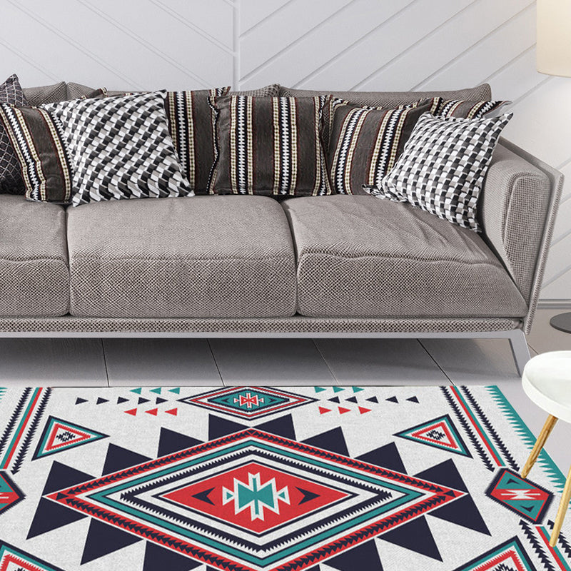 Avtoit | Zigzag Tribal Central Diamond Rug with Medallion Polyester Non-Slip Back Power Loom Indoor Rug