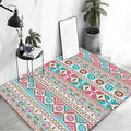 Avtoit | Banded Tribal printed rug with Native symbols washable non-slip stain-resistant rug for the bedroom in blue and pink