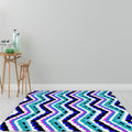 Avtoit | Zigzag Chevron Stripe Area Rug in Blue and Purple Polyester Pet-Friendly Stain-Resistant Flooring