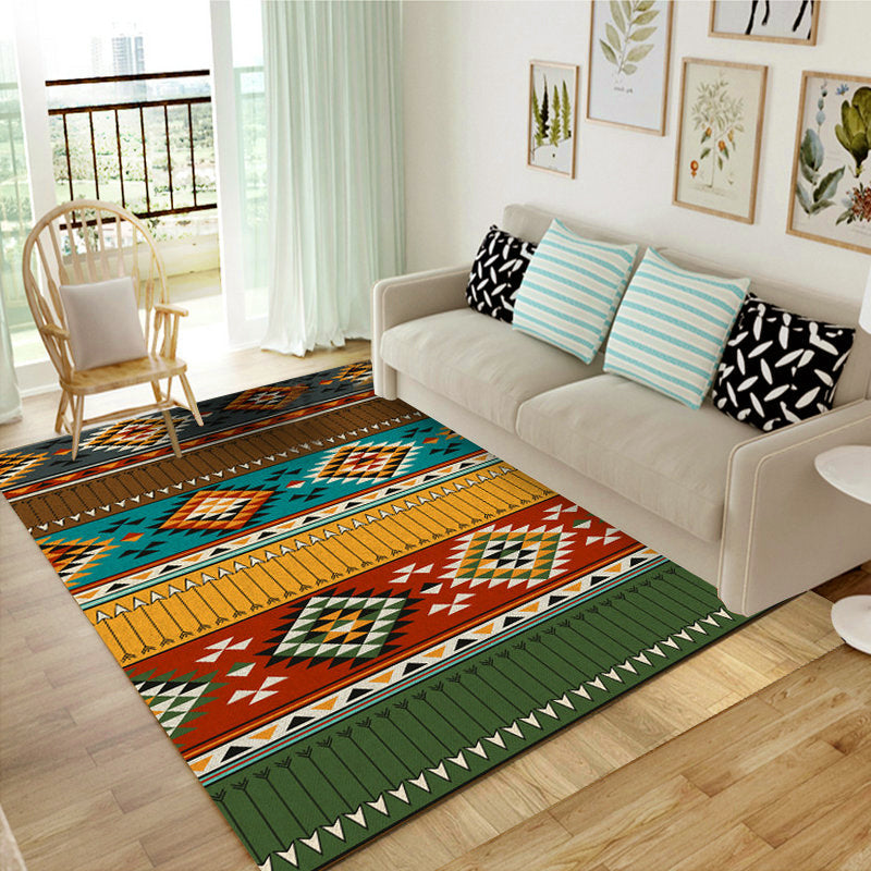 Avtoit | Traditional area rug for the living room Ancestor Kashkuli bands diamond rug synthetic anti-slip pet-friendly in vintage multicolored