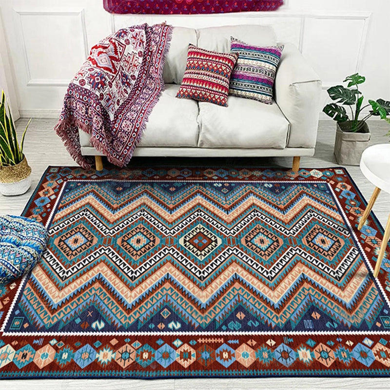 Avtoit | Framed Diamond Aztec Rug with Tribal Symbols Polyester non-slip back Power Loom Indoor Rug for Living Room