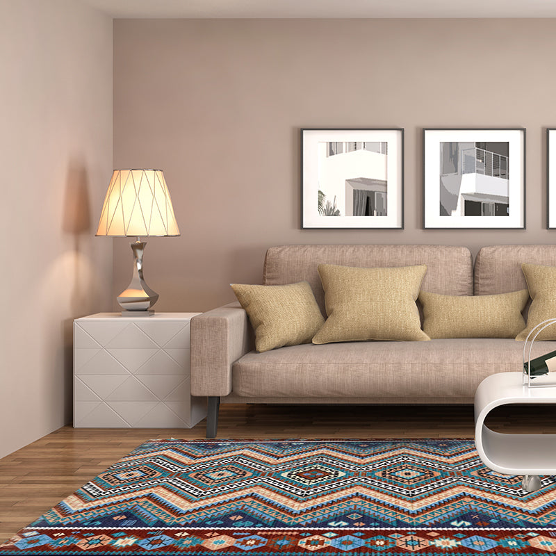 Avtoit | Framed Diamond Aztec Rug with Tribal Symbols Polyester non-slip back Power Loom Indoor Rug for Living Room