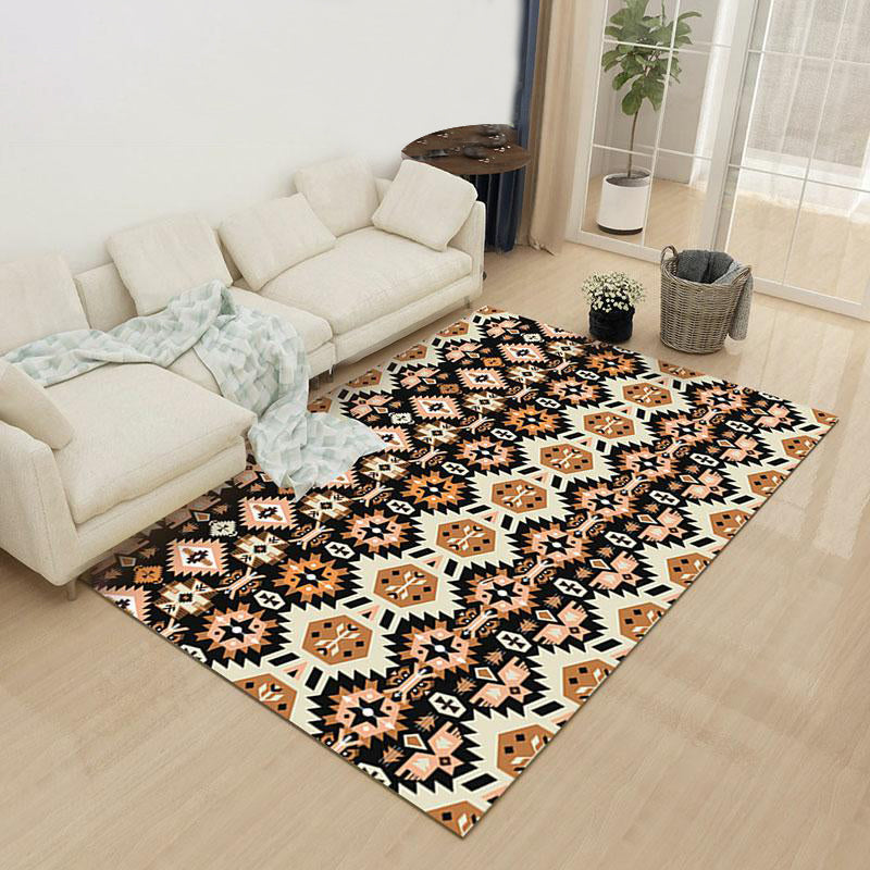 Avtoit | Yellow and Black Indian Tribal Printed Rug Diamond Geometric Polyester Non-Slip Back Stain Resistant Area Rug